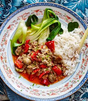 Thai turkey mince with aromatic rice and wilted greens