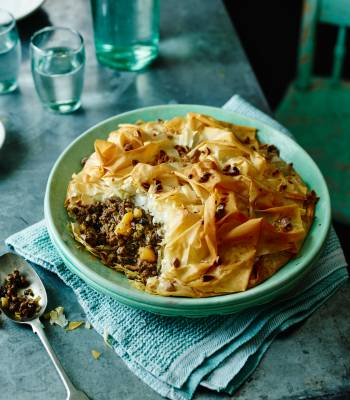 Moroccan spiced lamb pie with almonds and apricots