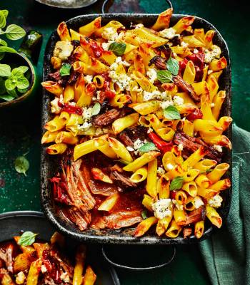 Higgledy-piggledy Greek beef pasta bake