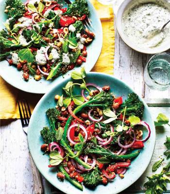 Charred broccoli, borlotti bean and hazelnut salad