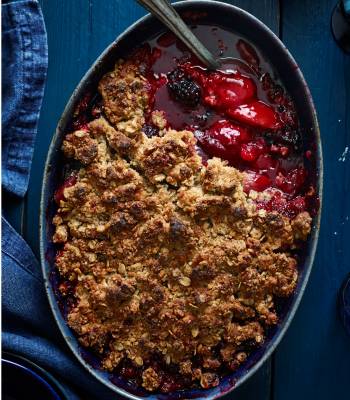 Plum and blackberry crumble   