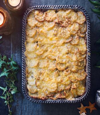 Potatoes boulangère with sage and chestnuts
