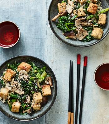 Crispy tofu with miso veg