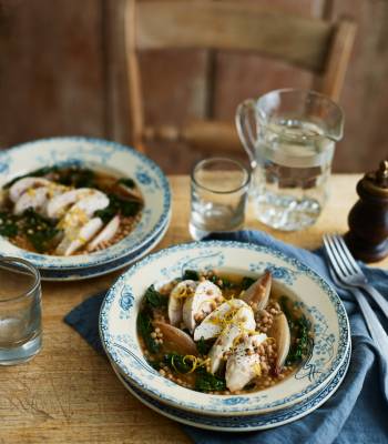 Chicken and giant couscous broth