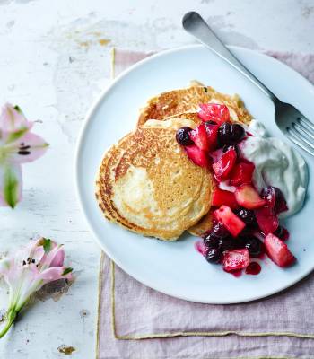 Coconut drop scones with blueberry and apple compote