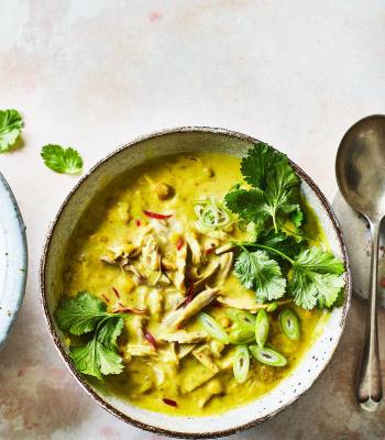 Spicy chicken, split pea and coconut soup