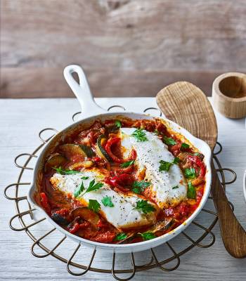 Spanish cod with sweet and smoky veg
