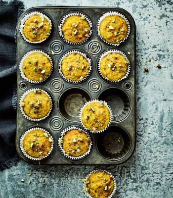 Orange, pistachio and polenta drizzle cakes