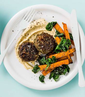 Spiced lamb patties with honey-roast butternut chips 