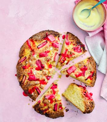 Giant rhubarb and custard scone