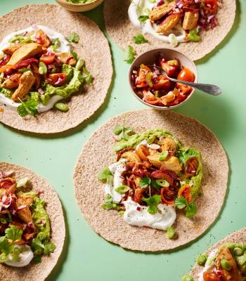 Chicken fajitas with jalapeno salsa and avocado