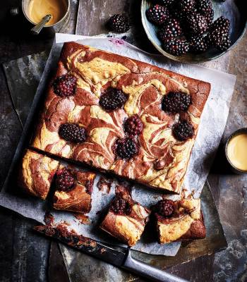 Blackberry and peanut butter swirl brownies 