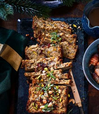 Cashew and pistachio stuffing nut roast