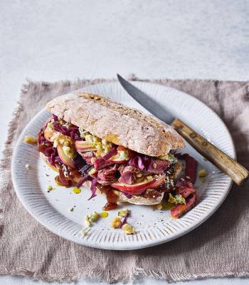Steak and blue cheese ciabatta with beetroot slaw