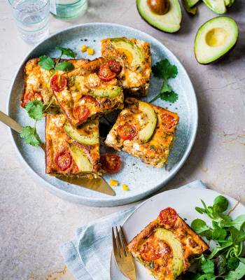 Baked avocado, corn and feta frittata