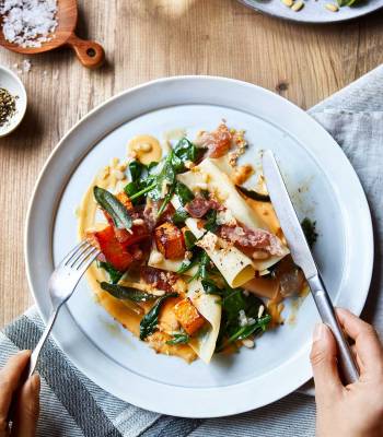 Open lasagne with roasted squash, crispy prosciutto and amaretti