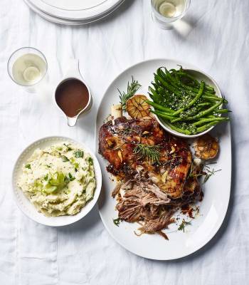 Slow-roasted lamb with spring onion mash and pistou 