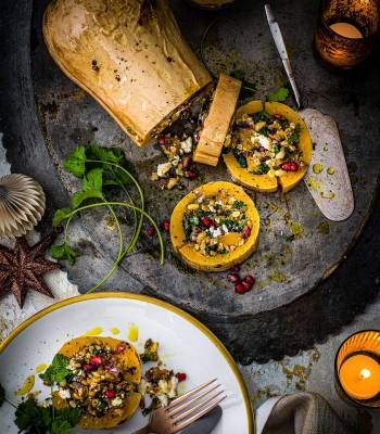 Jewelled stuffed butternut squash