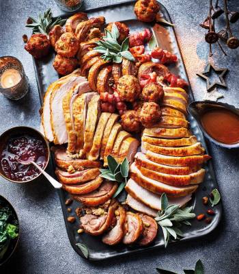 Roast turkey with sage and pine nut stuffing