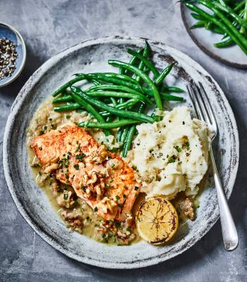 Salmon with ginger, lemon & walnut sauce from California Walnuts