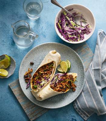 Chipotle beef burrito rolls with broccoli stalk slaw