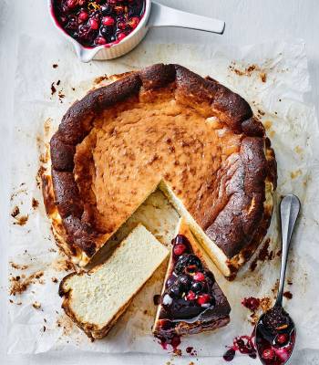 Burnt Basque cheesecake with sangria compote 