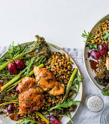 Roast chicken, grapes and grains bowl