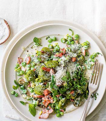 Minty pea and bacon gnocchi