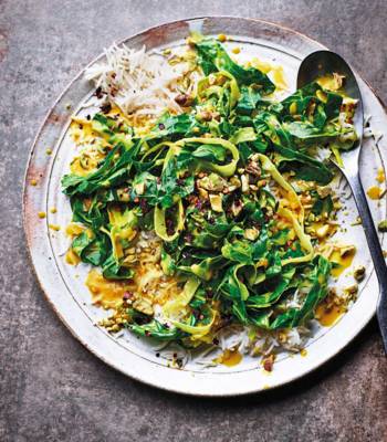 Coconut-braised spring greens