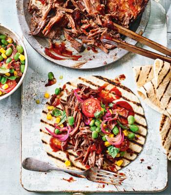 Texan-style barbecue beef brisket and succotash 