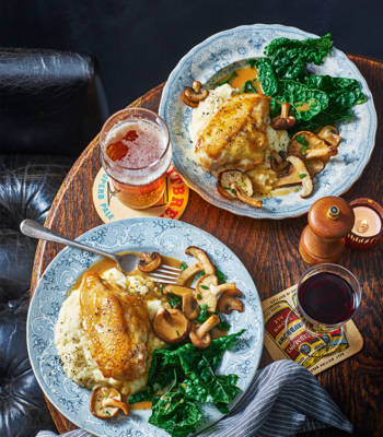 Chicken with mushrooms, madeira sauce and celeriac