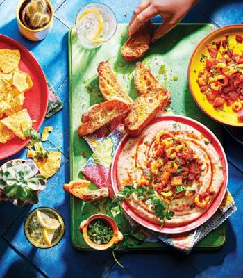 Creamy bean dip with crispy tapas topping