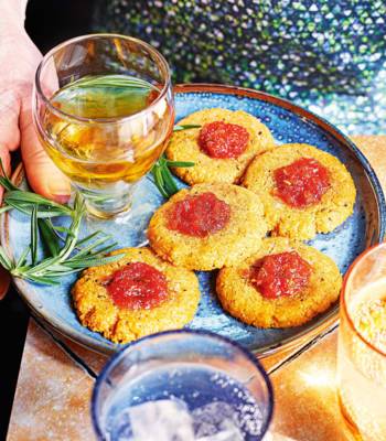 Cheesy biscuits with red pepper relish