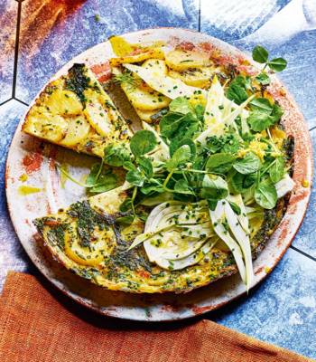 Herb tortilla with shaved fennel