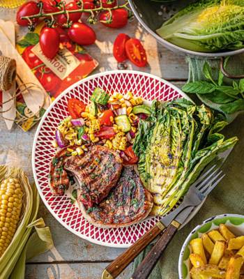 Lamb with charred sweetcorn salsa and fresh mint sauce