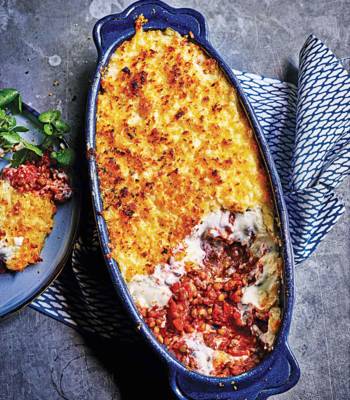 Creamy cheesy puy lentil gratin