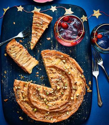 Rose, pistachio and cardamom crinkle cake