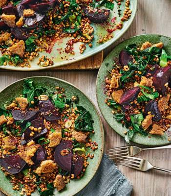 Warm beetroot and spelt salad with toasted seeds