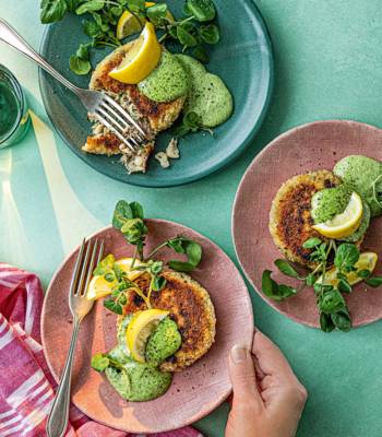 Mackerel bean cakes with watercress mayo