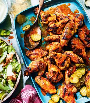 Pickle-brined buffalo wings with blue caesar