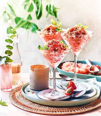 Strawberry, rosé and balsamic granita