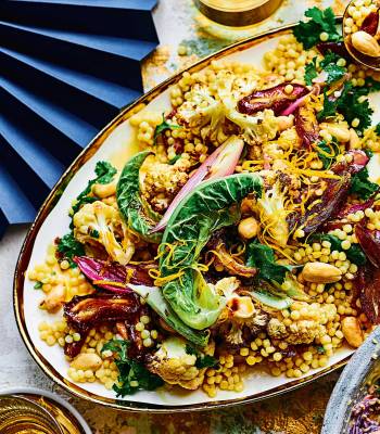 Roast cauliflower, date and olive giant couscous