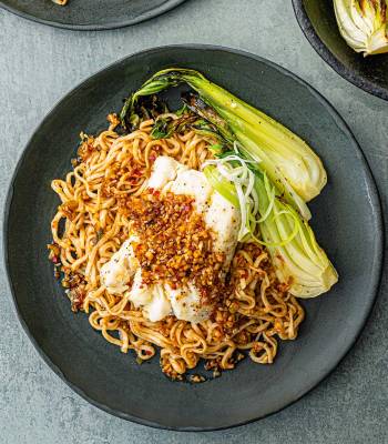 Roasted cod with sizzled ginger and chilli sauce