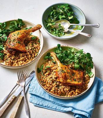 Duck with French onion pearl barley
