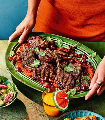 Lamb cutlets with romesco and sweet-and-sour grapes