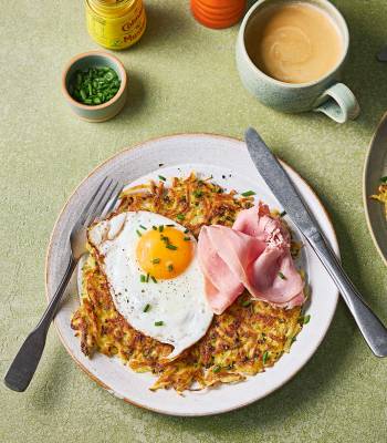 Rösti with ham and fried eggs