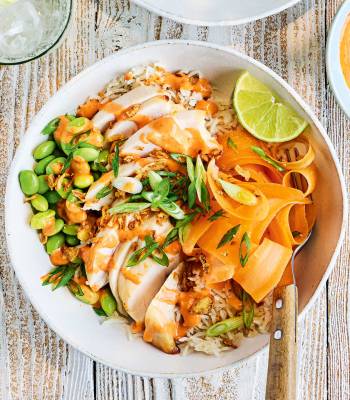 Gochujang mayo chicken and rice bowls