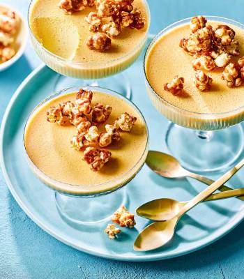 Sweetcorn panna cotta with caramel popcorn