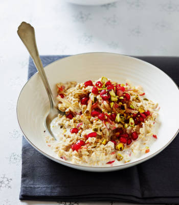 Pomegranate and pistachio Bircher-style muesli