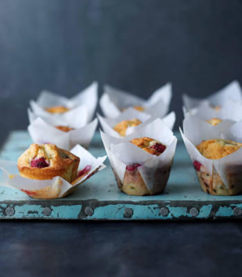 Raspberry and passionfruit muffins